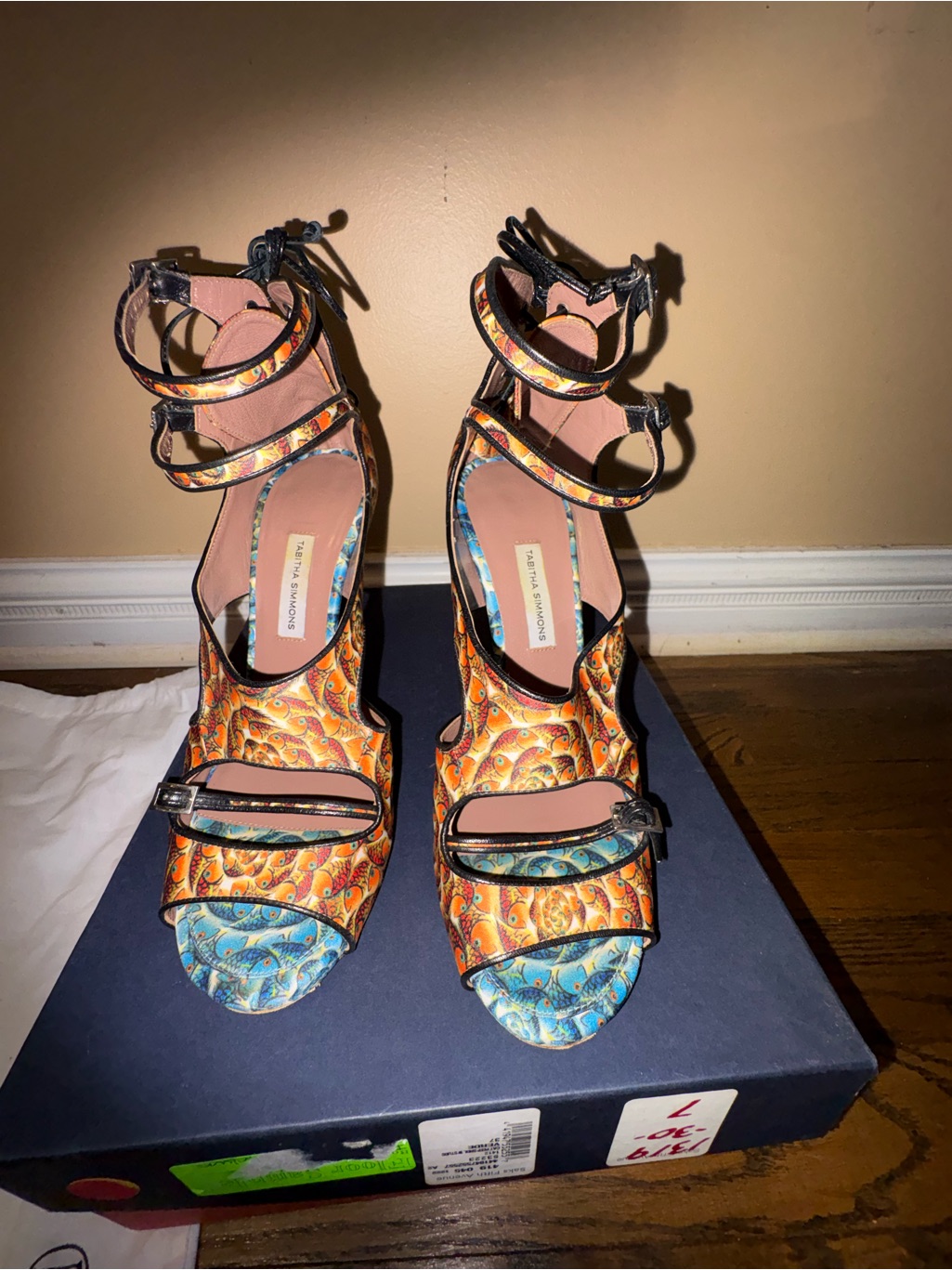 Tabitha Simmons Orange And Blue Patterned Strappy Heels